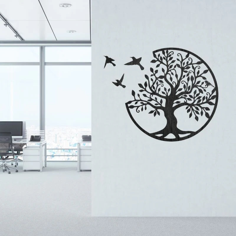 Tree of Life Wooden MDF Wall Art – Round Design with Birds