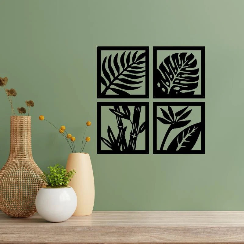 Set of 4 Wooden Leaf Wall Art – Wooden Wall Decor Frames