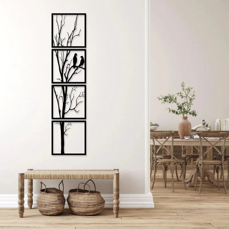 Wooden Birds on Tree Branch Wall Art – Nature-Inspired Rustic Decor for Home and Living Spaces