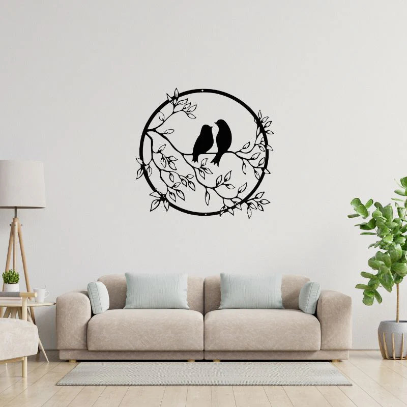 HAOTING Wooden Wall Art – Bird on Branch, Round Rustic Wood Decor for Home & Garden