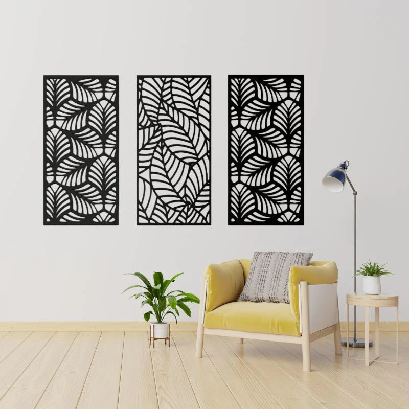 Wooden Leaf Wall Art – Set of 3 Geometric Panels for Modern Decor