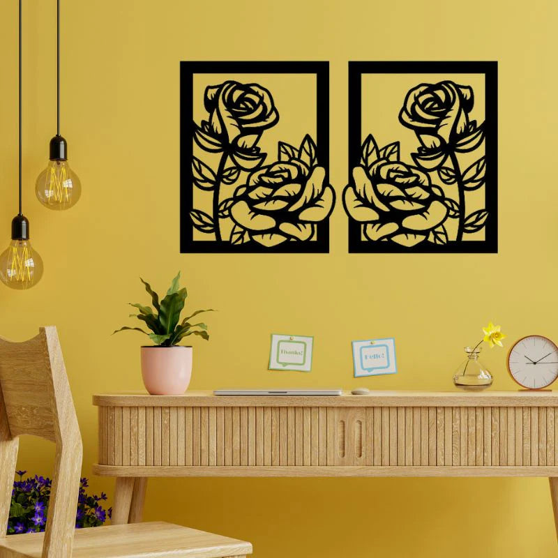 Elegant Rose Design Wall Art Panels – Set of 2 Frames