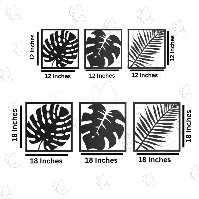 Set of 3 Minimalist Black Leaf Wall Art – Modern Wooden Wall Decor for Living Room