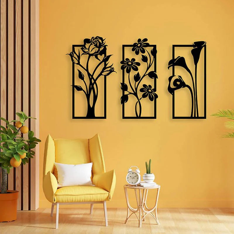 Set of 3 Floral Wall Art Frames – Elegant Home Decor for Living Room or Bedroom