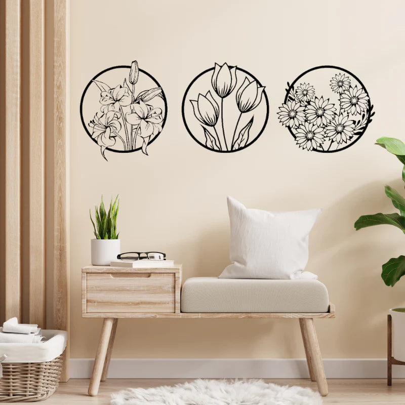 Elegant 3-Panel Floral Wall Art – Modern Flower Decoration for Home & Office