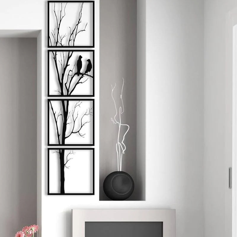 Wooden Birds on Tree Branch Wall Art – Nature-Inspired Rustic Decor for Home and Living Spaces