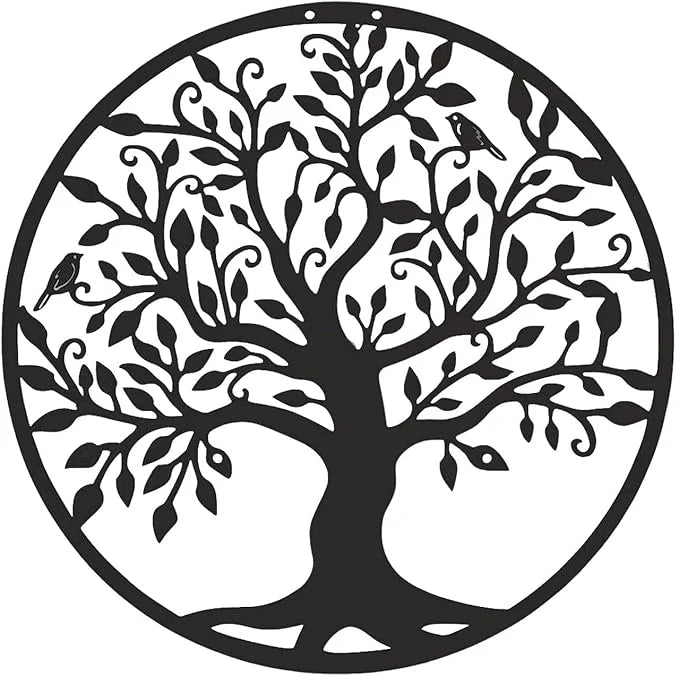 Black Wooden Tree of Life Wall Art – Rustic Wall Hanging Decoration