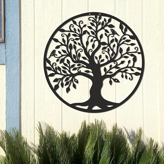 Black Wooden Tree of Life Wall Art – Rustic Wall Hanging Decoration