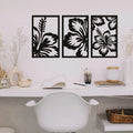 3-Piece Floral Wall Art Set – Modern Black Wooden Flower Design Frames