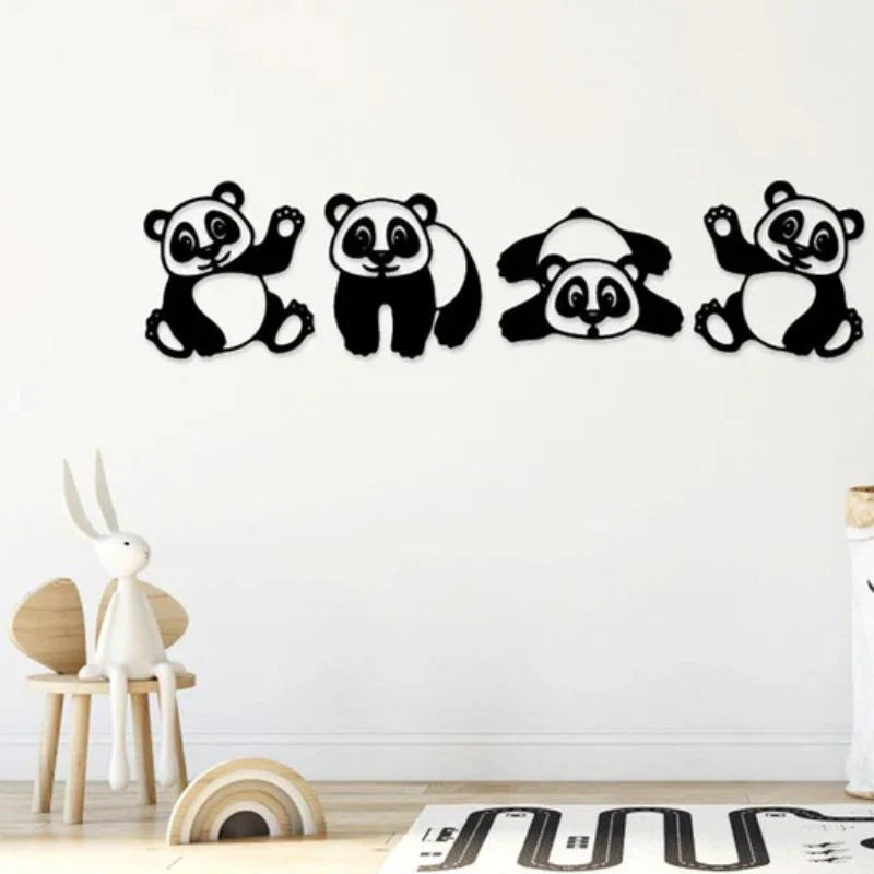 Cute Panda Wall Decor – Premium Acrylic Kids Room Art - 4pcs