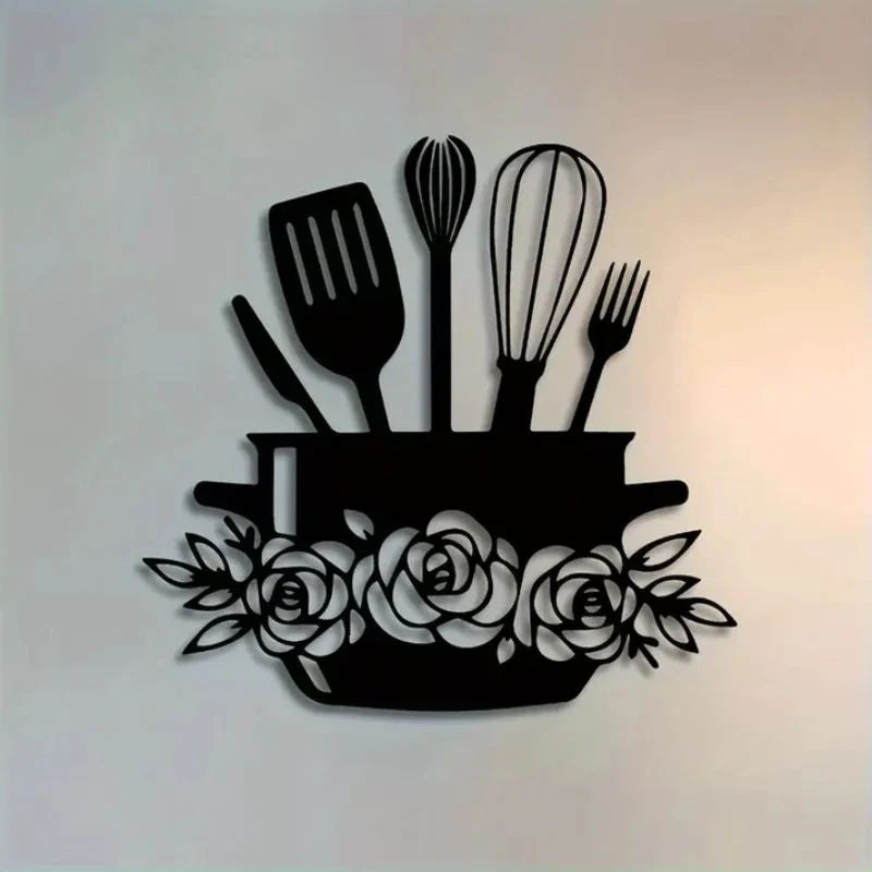 Acrylic 3D “Eating” Wall Sign with Utensils & Floral Accents – Kitchen Decor