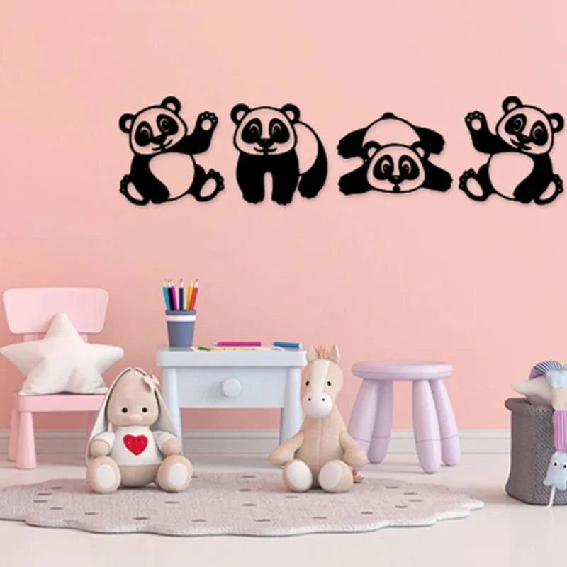 Cute Panda Wall Decor – Premium Acrylic Kids Room Art - 4pcs