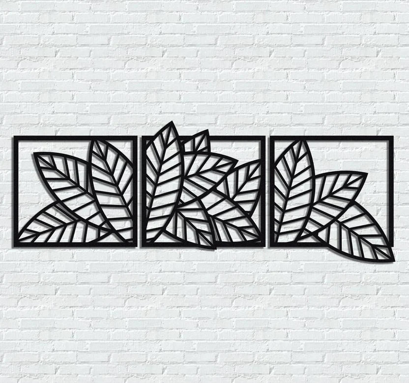 Wooden Set of 3 Palm & Banana Leaf Wall Decor for Home & Office